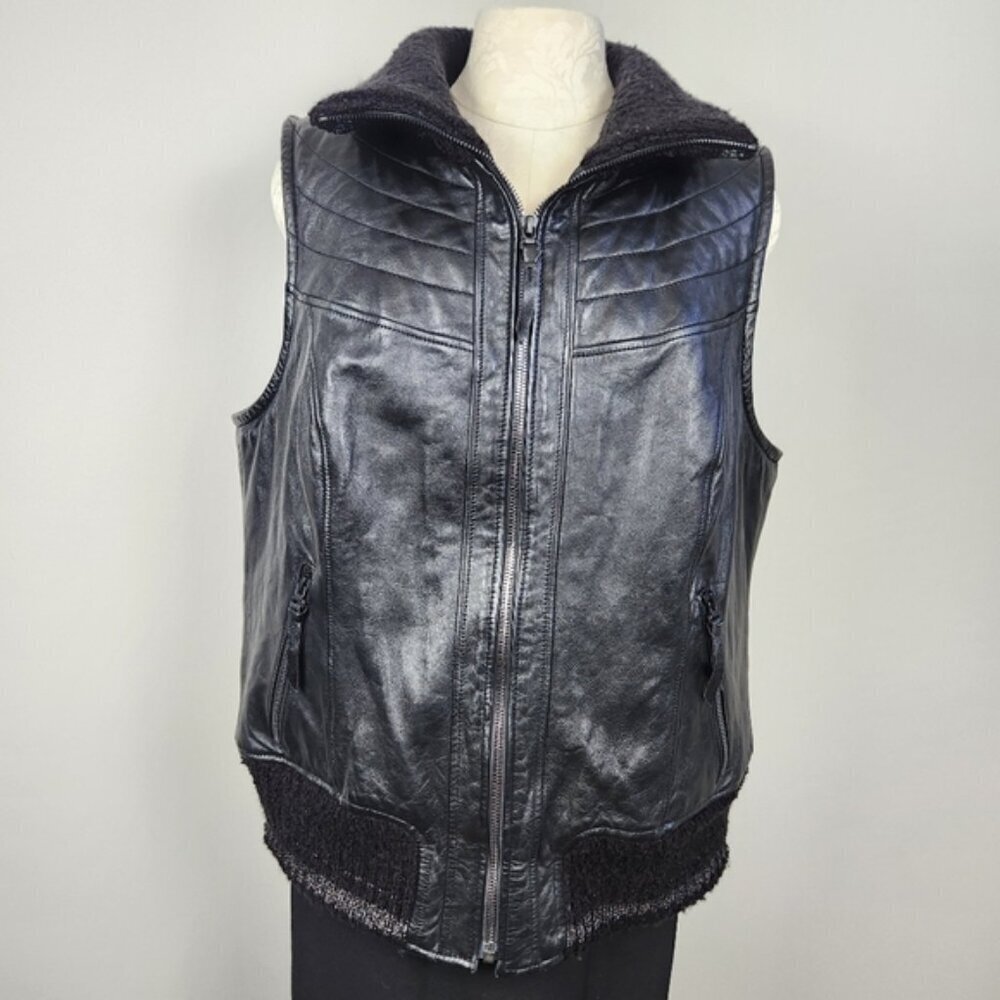 Harley Davidson Motorclothes Fawnridge Leather Vest Knit Turtleneck Size XL Moto